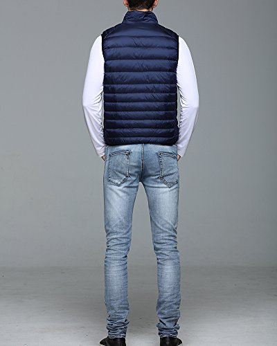 Chalecos de Plumas Ligero Sin Mangas Chaqueta Compresible Corta Abrigo de Invierno para Hombre Marina de Guerra 3XL