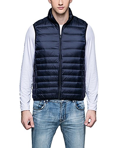 Chalecos de Plumas Ligero Sin Mangas Chaqueta Compresible Corta Abrigo de Invierno para Hombre Marina de Guerra 3XL