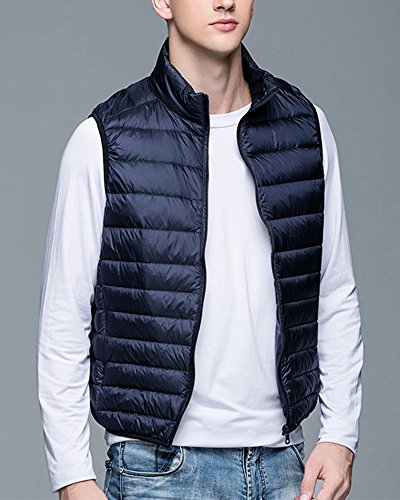 Chalecos de Plumas Ligero Sin Mangas Chaqueta Compresible Corta Abrigo de Invierno para Hombre Marina de Guerra 3XL