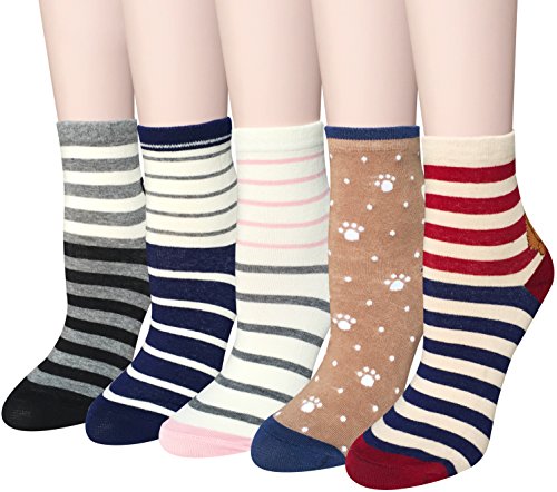 Chalier Pack de 5 Calcetines Mujer Divertidos Originales Animales Lindos Estampados Ocasionales de Algodón para Niña y Mujer