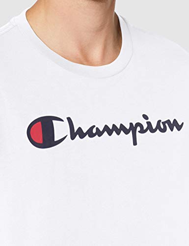 Champion Hombre - Camiseta Classic Logo - Blanco, S