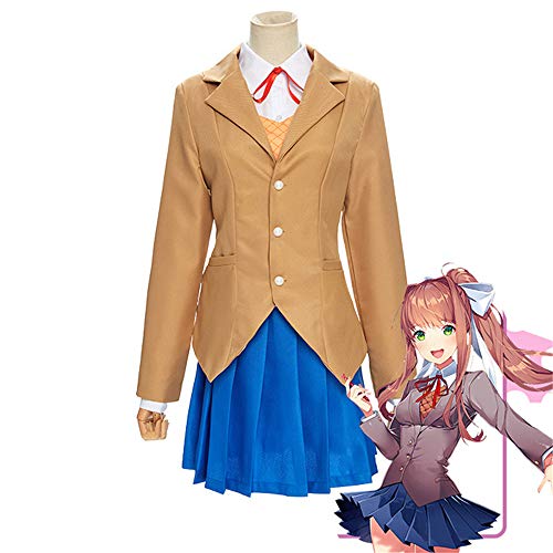 CHANGL 5 PCS/Set Disfraz de Cosplay Carnaval de Halloween Doki Doki Literature Club Monika JK Vestido de Uniforme Escolar Diario Trajes de Falda Lindos con Accesorios