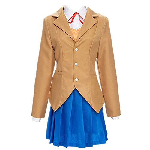 CHANGL 5 PCS/Set Disfraz de Cosplay Carnaval de Halloween Doki Doki Literature Club Monika JK Vestido de Uniforme Escolar Diario Trajes de Falda Lindos con Accesorios