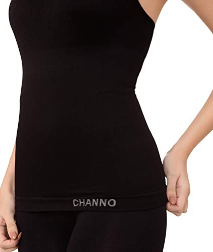 Channo Camiseta Interior Reductora con Tirantes Ajustables, Suave y con Gran Elasticidad. Modelo sin Costuras (Negro, L)