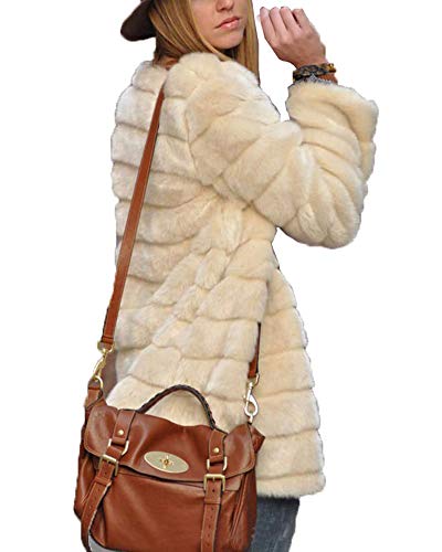 Chaqueta Corta De Pelo Sintético Abrigo Manga Larga Talla Grande para Mujer Beige S