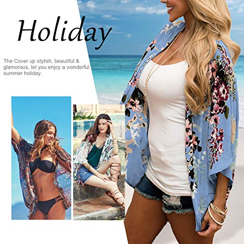 Chaqueta de chifón floral para mujer – Bikini de media manga kimono chal de protección solar blusas de playa Estilo G. L