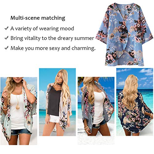 Chaqueta de chifón floral para mujer – Bikini de media manga kimono chal de protección solar blusas de playa Estilo G. L