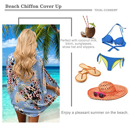 Chaqueta de chifón floral para mujer – Bikini de media manga kimono chal de protección solar blusas de playa Estilo G. L