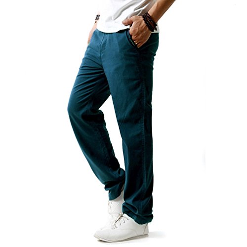 Chaqueta de lino jean HOEREV hombres Casual playa pantalones pantalones de verano XL(ES 52-54)