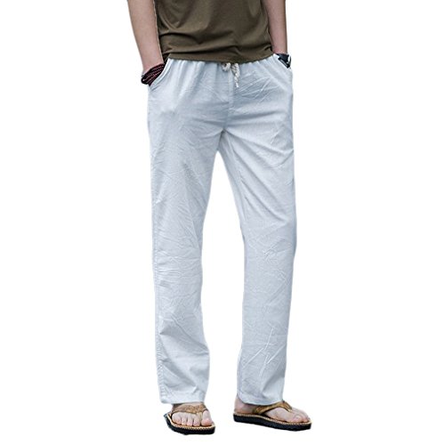 Chaqueta de lino jean HOEREV hombres Casual playa pantalones pantalones de verano XL(ES 52-54)