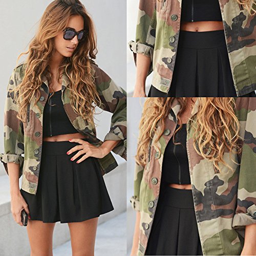 Chaqueta Militar Mujer Camisas Camuflaje de Manga Larga Otoño Invierno Jacket Casual Abrigo Estilosa Camo Bomber Ejército Outcoat Ropa Adolescentes Chica Yvelands(XL)