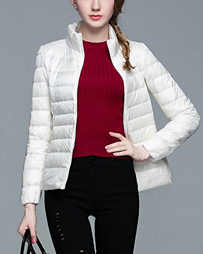 Chaqueta Portátil de Plumón Ligero Cremallera Abrigo de Plumas Parka para Mujer Blanco 2XL