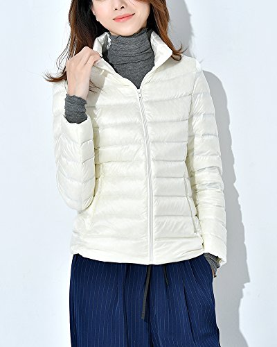 Chaqueta Portátil de Plumón Ligero Cremallera Abrigo de Plumas Parka para Mujer Blanco 2XL