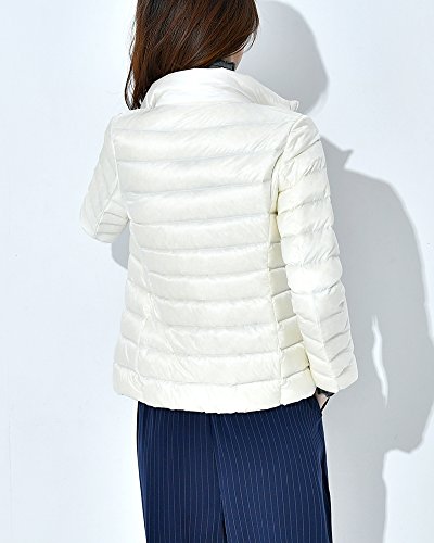 Chaqueta Portátil de Plumón Ligero Cremallera Abrigo de Plumas Parka para Mujer Blanco 2XL