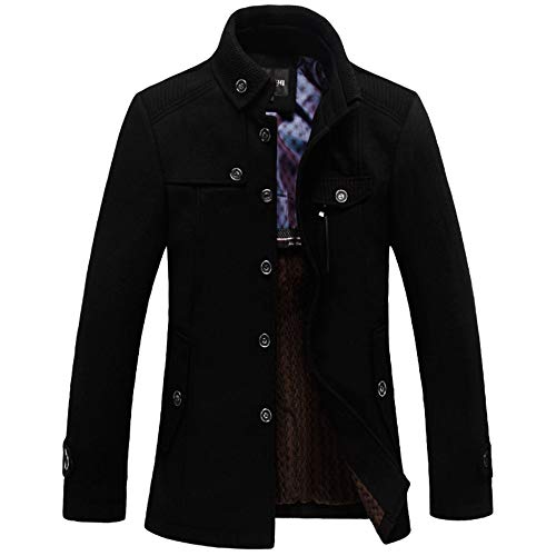 Chaquetas De Invierno De Los Hombres Abrigo De Paño Grueso Y Suave Cálido Forro Polar Abrigos De Cuello Alto Slim Fit Trajes De Abrigo Clásicos Cortavientos A Prueba De Viento,Black-S(Bust/112cm)