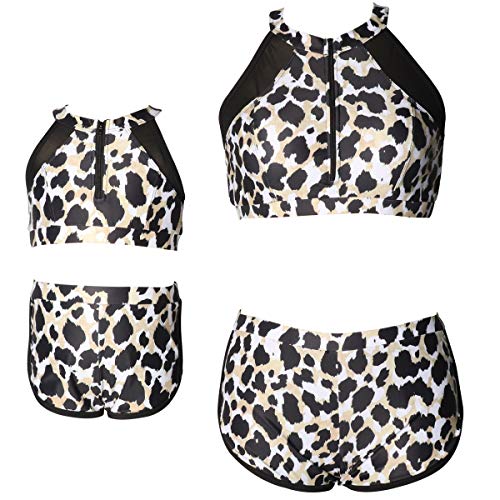 ChayChax Traje de Baño Mujer Niñas Lindo Conjunto de Bikini Madre e Hija Familia Volantes Talle Alto Trajes de Baño, Leopardo A, L (EU 42-44)
