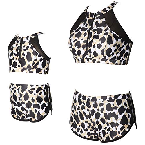 ChayChax Traje de Baño Mujer Niñas Lindo Conjunto de Bikini Madre e Hija Familia Volantes Talle Alto Trajes de Baño, Leopardo A, L (EU 42-44)