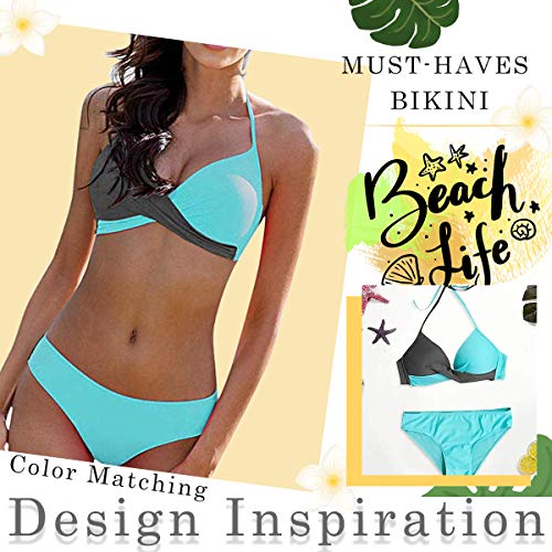 CheChury Bikinis Mujer 2021 Push Up Halter Bikini Traje de baño Acolchado Bra Tops y Braguitas Bikini Sets Talla Grande Bañador Vacaciones