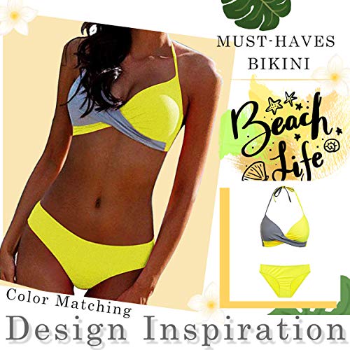 CheChury Bikinis Mujer 2021 Push Up Halter Bikini Traje de baño Acolchado Bra Tops y Braguitas Bikini Sets Talla Grande Bañador Vacaciones