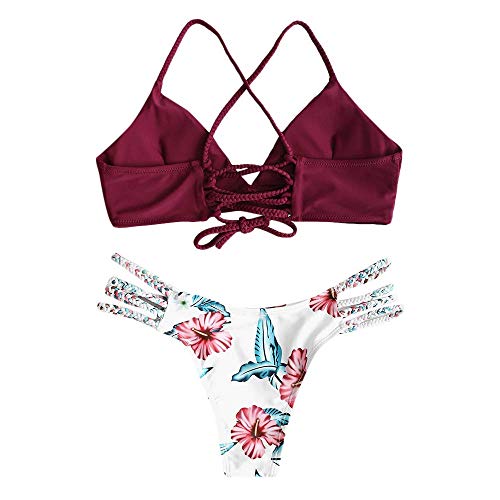 CheChury Conjunto de Bikini con Estampado de Girasol Moda Mujer 2020 brasileños Push Up Traje de bañode Dos Piezas con Encaje Trenzado