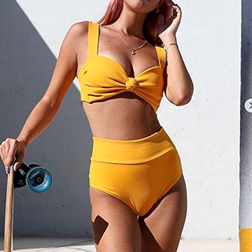 CheChury Mujer Color Sólido Conjunto de Frill Bikini Talle Alto Trajes de baño Dos Piezas Grandes Sexy Vintage Vientre Plano Bañadores Push Up Bañador