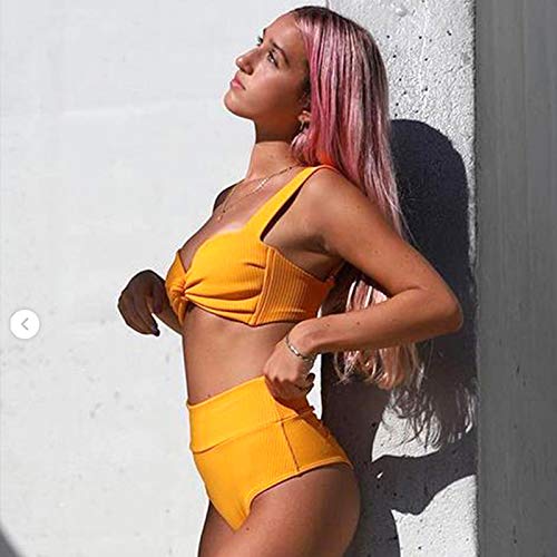 CheChury Mujer Color Sólido Conjunto de Frill Bikini Talle Alto Trajes de baño Dos Piezas Grandes Sexy Vintage Vientre Plano Bañadores Push Up Bañador