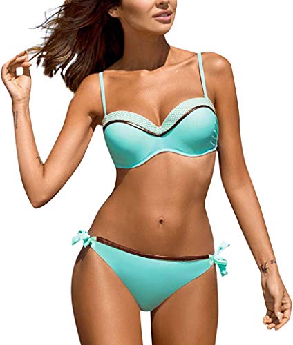 Voqeen Bikini de Mujer Traje de baño Push up de Dos Piezas Disfraz de Color Brillante de Cintura Baja Ajustable Traje de baño de Playa 