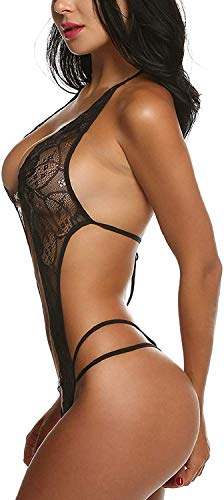 CheChury Mujer Ropa Interior Conjunto Sexy V Profundo Lencería Encaje Espalda Abierta Erótica Transparente Mini Babydoll de Lencería,Talla única