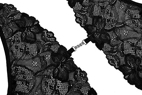 CheChury Mujer Ropa Interior Conjunto Sexy V Profundo Lencería Encaje Espalda Abierta Erótica Transparente Mini Babydoll de Lencería,Talla única