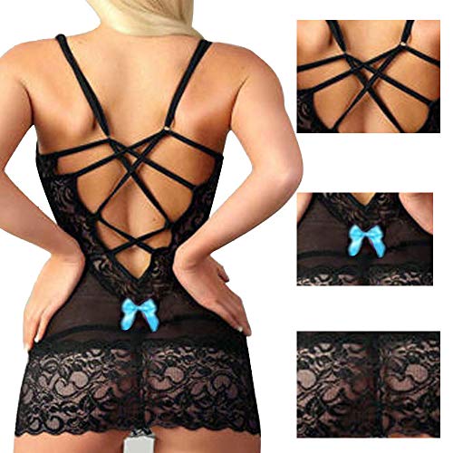 CheChury Mujer Sexy Semi Transparente Ajustado Lencería Erótica Escotado por Detrás Lace Babydoll Ropa Interior Picardias Mujer Sexy