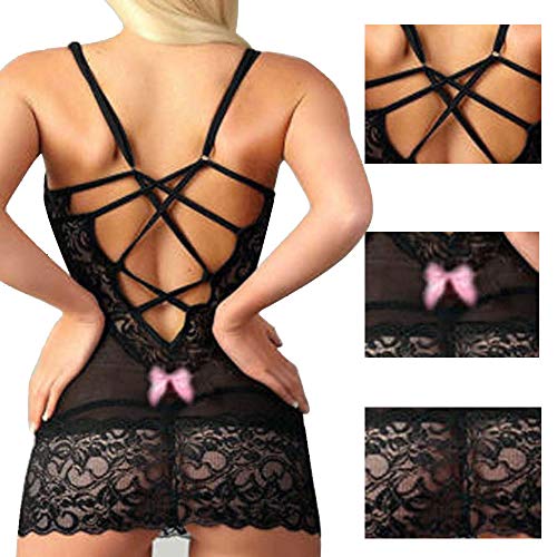 CheChury Mujer Sexy Semi Transparente Ajustado Lencería Erótica Escotado por Detrás Lace Babydoll Ropa Interior Picardias Mujer Sexy