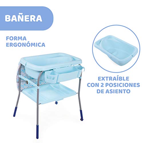 Chicco Cuddle&Bubble - Bañera y cambiador 2 en 1, plegable y compacta, peso 10 kg, color azul (Ocean)