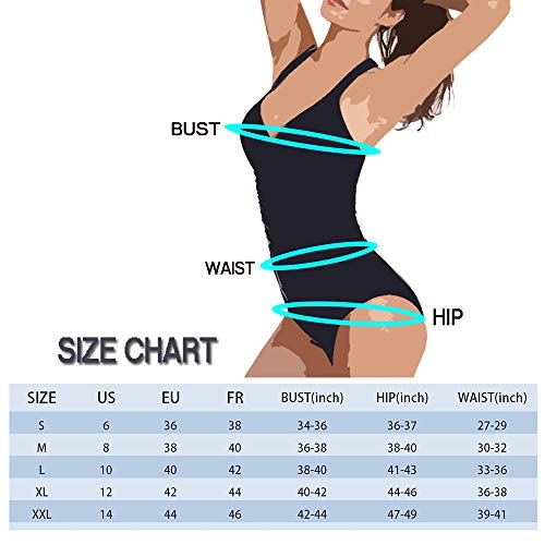 Chickwin Traje de Baño Una Pieza para Mujer Sexy V Cuello Verano Estampado Vintage Bañador Cintura Alta Bañador de Mujer Elegante Ropa de Baño con Relleno (EU36,Negro)