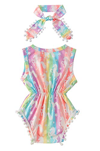 chicolife Chicas Verano Ropa Conjuntos Bodys Trajes Ronda Cuello Enterizo Mameluco para bebé niño, Caballo Colorido