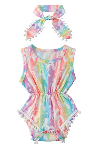 chicolife Chicas Verano Ropa Conjuntos Bodys Trajes Ronda Cuello Enterizo Mameluco para bebé niño, Caballo Colorido