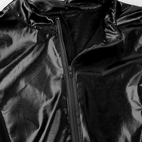 CHICTRY Sexy Body Latex Mujer Ropa Erótica Babydoll de Malla Cuero Mojado Look Transparente Lencería Mono Pijama Camisón Bodysuit con Cremallera Abierto Negro Medium