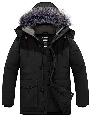 CHIN·MOON Abrigo Cálido Antiviento Chaqueta de Lana Resistente al Agua Chaqueta de Algodón Invierno al Aire Libre Parka Gruesa Capucha Desmontable con Pelo Hombre Negro Small