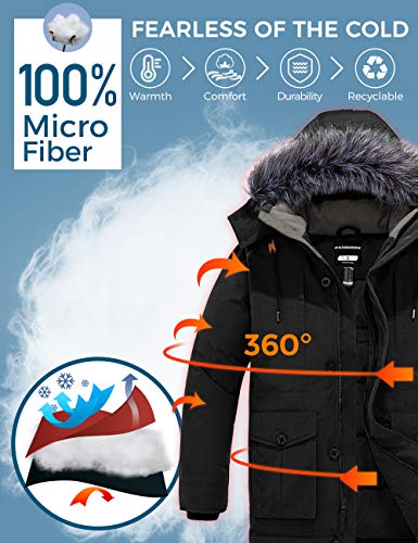 CHIN·MOON Abrigo Cálido Antiviento Chaqueta de Lana Resistente al Agua Chaqueta de Algodón Invierno al Aire Libre Parka Gruesa Capucha Desmontable con Pelo Hombre Negro Small