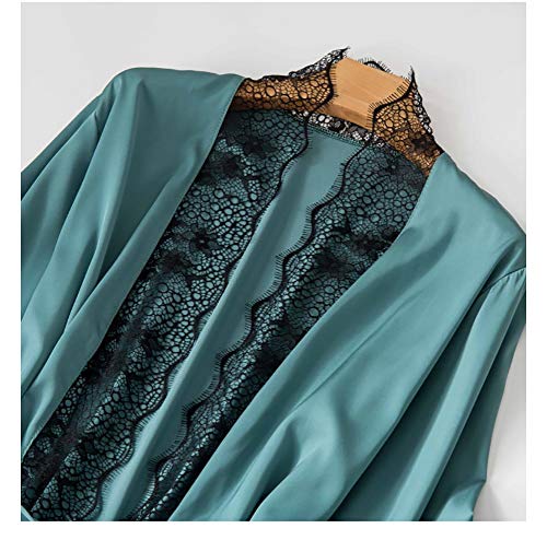 Chongmu Mujeres 4pcs Pijama de Seda Conjuntos Camisón de Satén Ropa de Dormir Bata Cuello en V Pijamas Albornoz