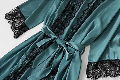 Chongmu Mujeres 4pcs Pijama de Seda Conjuntos Camisón de Satén Ropa de Dormir Bata Cuello en V Pijamas Albornoz