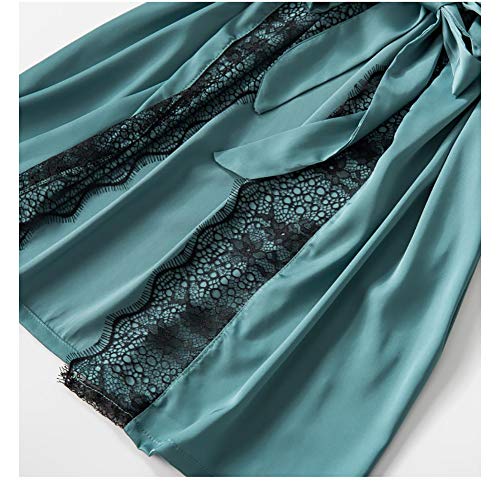 Chongmu Mujeres 4pcs Pijama de Seda Conjuntos Camisón de Satén Ropa de Dormir Bata Cuello en V Pijamas Albornoz