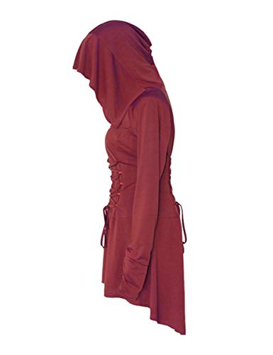 chuangminghangqi Disfraz de Renaissance para mujer, vestido medieval con capucha, manga larga, retro, gótico, Cosplay, Halloween, Carnaval borgoña S
