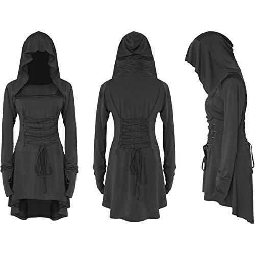 chuangminghangqi Disfraz de Renaissance para mujer, vestido medieval con capucha, manga larga, retro, gótico, Cosplay, Halloween, Carnaval Negro M