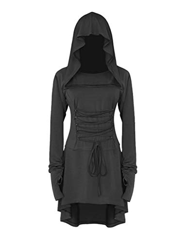 chuangminghangqi Disfraz de Renaissance para mujer, vestido medieval con capucha, manga larga, retro, gótico, Cosplay, Halloween, Carnaval Negro M