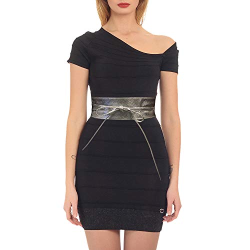 Cinturón Obi de mujer Banda de cintura ancha de encaje Cincha de cuero sintético Ate una talla Boho (Cuero Plateado)