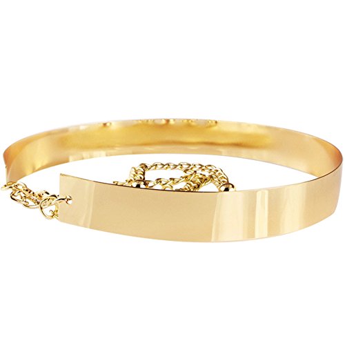 Cinturones Mujer Fiesta, Cinturon Dorado Mujer, 3.5cm de Ancho Mujeres de La Moda Lady Full Metal Plate Chains Mirror Waist Belt Dress Cintura CinturóN MetáLico (Estilo sólido)