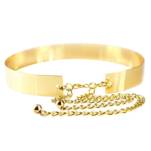 Cinturones Mujer Fiesta, Cinturon Dorado Mujer, 3.5cm de Ancho Mujeres de La Moda Lady Full Metal Plate Chains Mirror Waist Belt Dress Cintura CinturóN MetáLico (Estilo sólido)