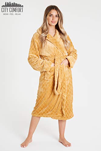 CityComfort - Bata De Baño De Lujo para Mujer con Capucha Y Puños De Sherpa | Bata Súper Suave con Capucha Forrada | Albornoz De Felpa (M, Amarillo)