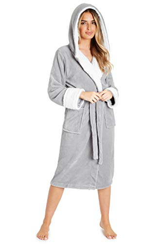 CityComfort Bata de Estar por Casa Mujer Invierno con Capucha, Ropa de Dormir Suave Material de Forro Polar, Batín Tejido Peluche Accesorios Mujer, Regalos para Mama (M, Gris Claro)