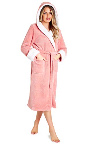 CityComfort Bata de Estar por Casa Mujer Invierno con Capucha, Ropa de Dormir Suave Material de Forro Polar, Batín Tejido Peluche Accesorios Mujer, Regalos para Mama (M, Rosa Claro)